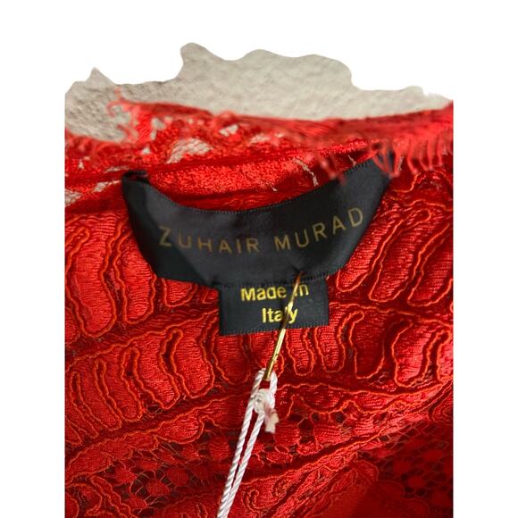 Zuhair Murad Mini Dress Lace Detail One Shoulder Long Sleeve Molten Lava Size 38 - Picture 6 of 12